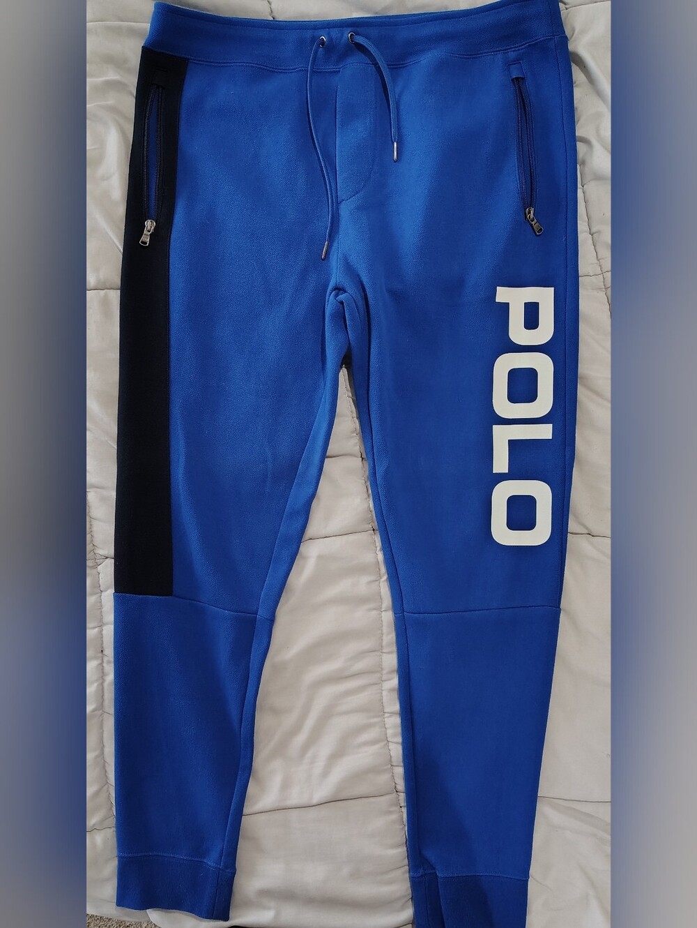 Ralph Lauren Blue POLO Jogger Pants with Black Side Panel Size Medium